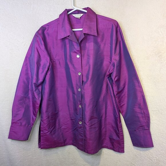 Allison Taylor purple /blue Silk Blouse Size Large - Picture 1 of 4